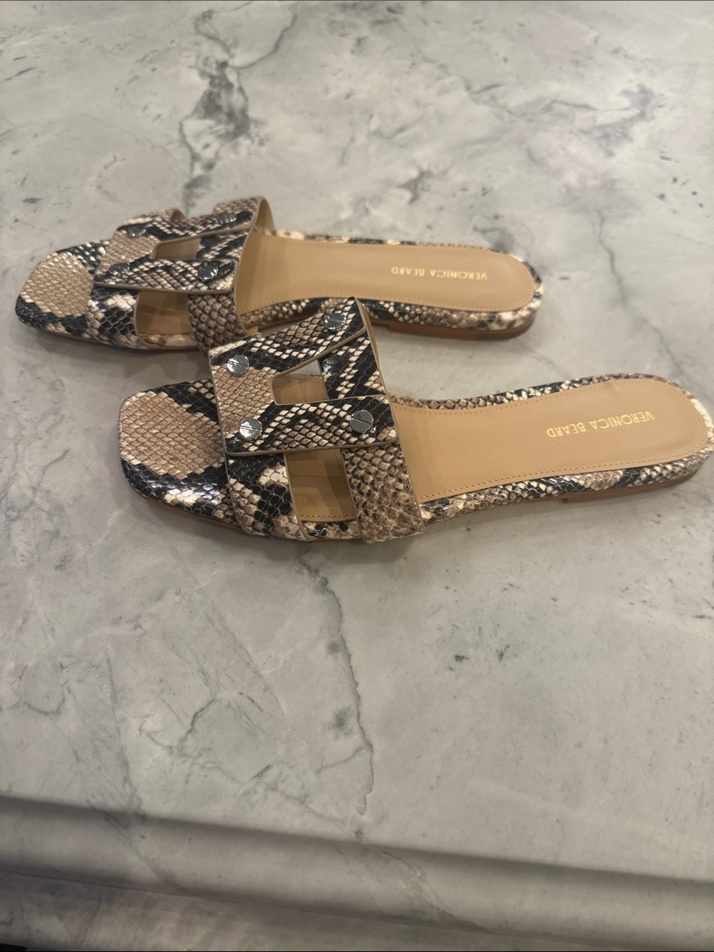 Veronica Beard Tan and Black Snake-Print Slide Sandals - Picture 3 of 3